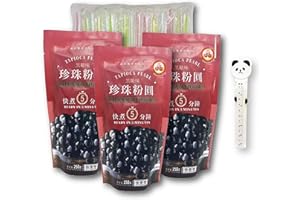 WuFuYuan 3-Pack BLACK Boba Tapioca Pearls with 1 Pack of 50 Wide Straws Individually Wrapped Bubble Tea Ingredients with 1 Bonus Calendar Storage Bag Clip