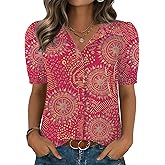 Zeagoo Women Button Down Shirts Puff Short Sleeve Blouses Chiffon Tops Business Casual Outfits Summer Clothes