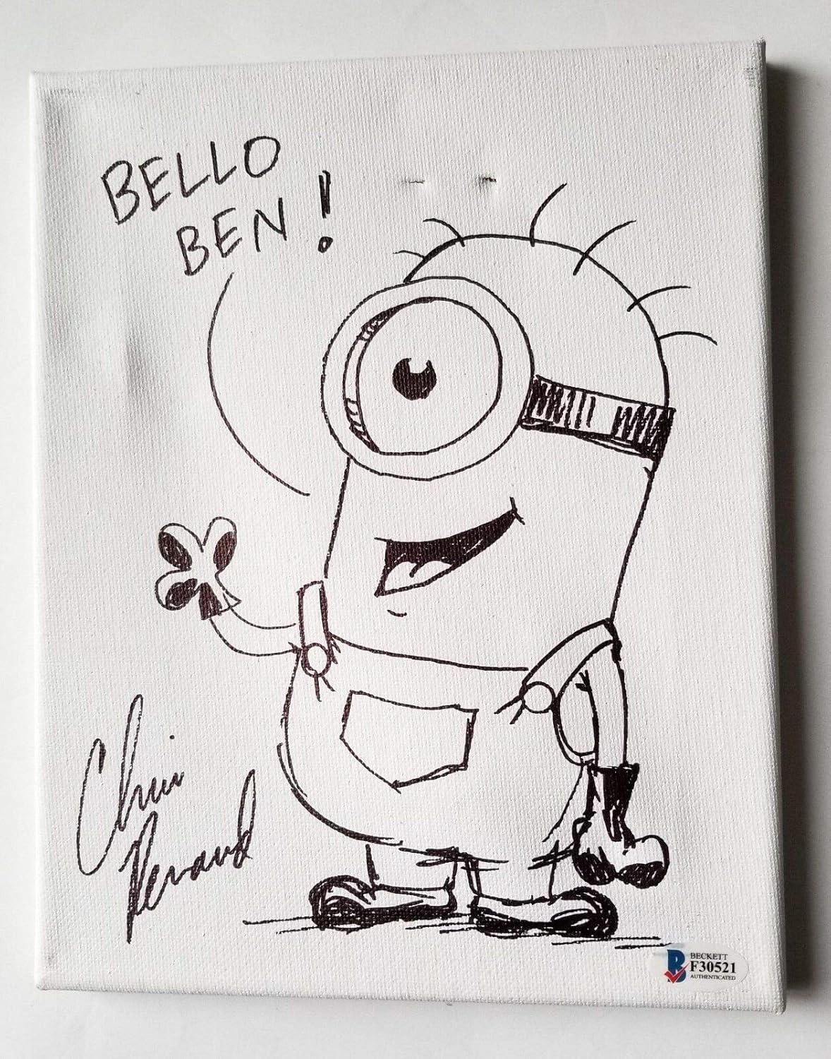 Chris Renaud Real Hand Signed Art Board Wminions Sketch Bas