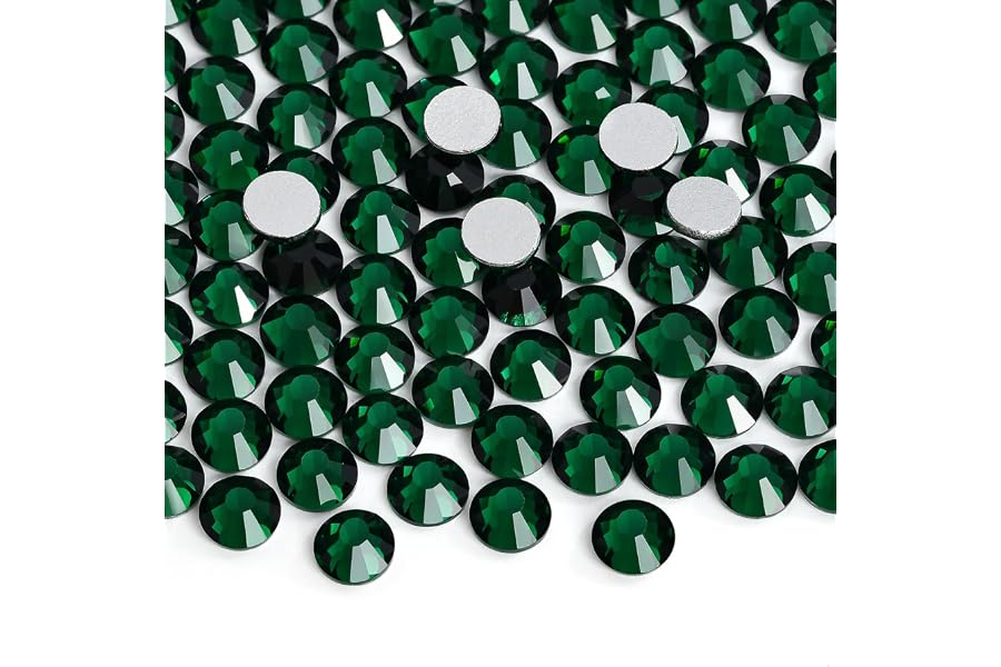 Jollin Glue Fix Crystal Flatback Rhinestones Glass Diamantes Gems for Crafting Nail Art Crafts Decorations Clothes Shoes 4.8mm (ss20 1440pcs, Dark Green)