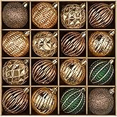 JORNOY Earth Tone Christmas Ornaments Set, 16ct Shatterproof Christmas Ball Ornaments Bulk for Xmas Decorations - 2.36 inch Plastic Decoative Hanging Ornaments for Xmas Tree Decor (Earth Tone)