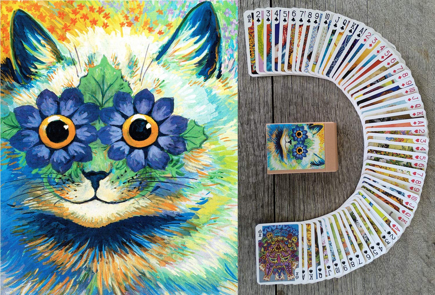Psychedelic Cats Playing Cards (Poker Deck 54 Cards All Different) Unique Cats Art by Louis William Wain Vintage Cards