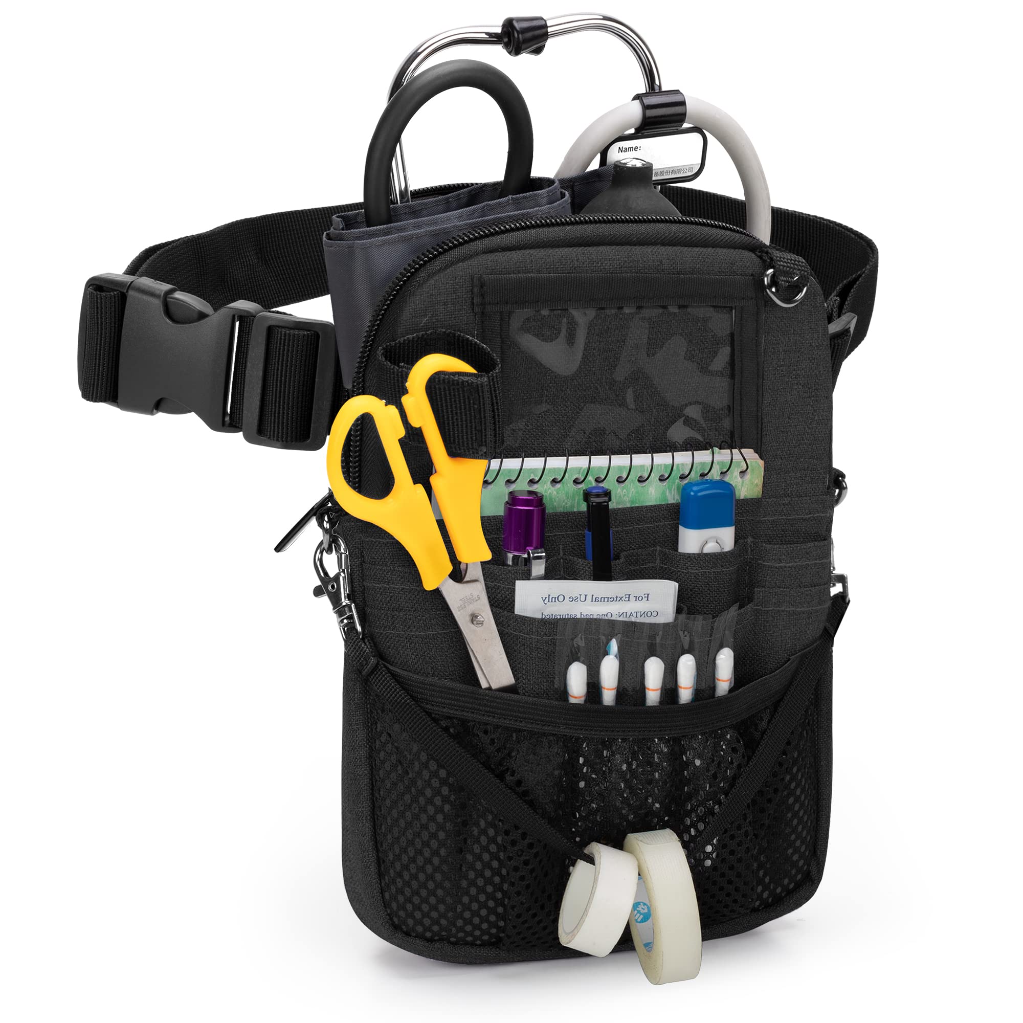 Trunab Vet Nurse Pouch with Multiple Pockets, Nurse Waist Bag Fanny Pack with Adjustable Waist Strap for Stethoscope, Scissors and Other Medical Supplies, Bag Only, Black - Patented Design