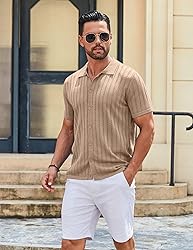 COOFANDY Men's Untucked Shirts Short Sleeve Knit