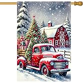 BlissYard Merry Christmas House Flag Red Truck Barn Garden Flag 28x40 Inch Double Sided Winter Holiday Outdoor Banner for Yard Home Seasonal Christmas House Garden Decor