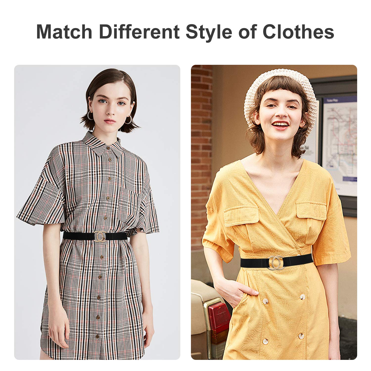 Women Stretch Belt for Dresses Elastic Web Waist Belt with Double O-Ring Buckle（Fits Waist 26\