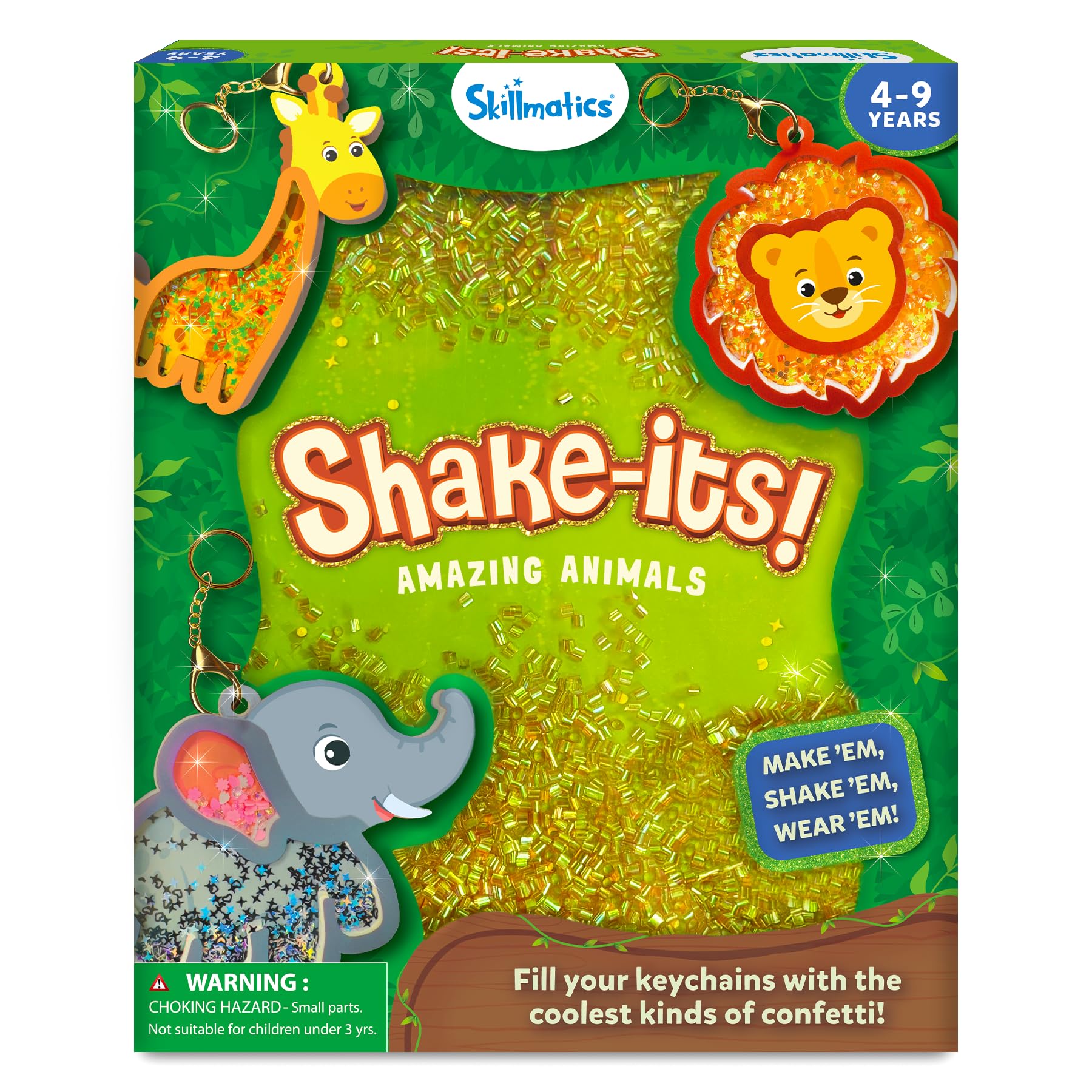 Skillmatics Art & Craft Activity - Shake-its Animals, DIY Craft Kit with Keychains, Fun & Creative Travel Toys, Party Favours & Birthday Gifts for Girls & Boys Ages 4, 5, 6, 7, 8, 9