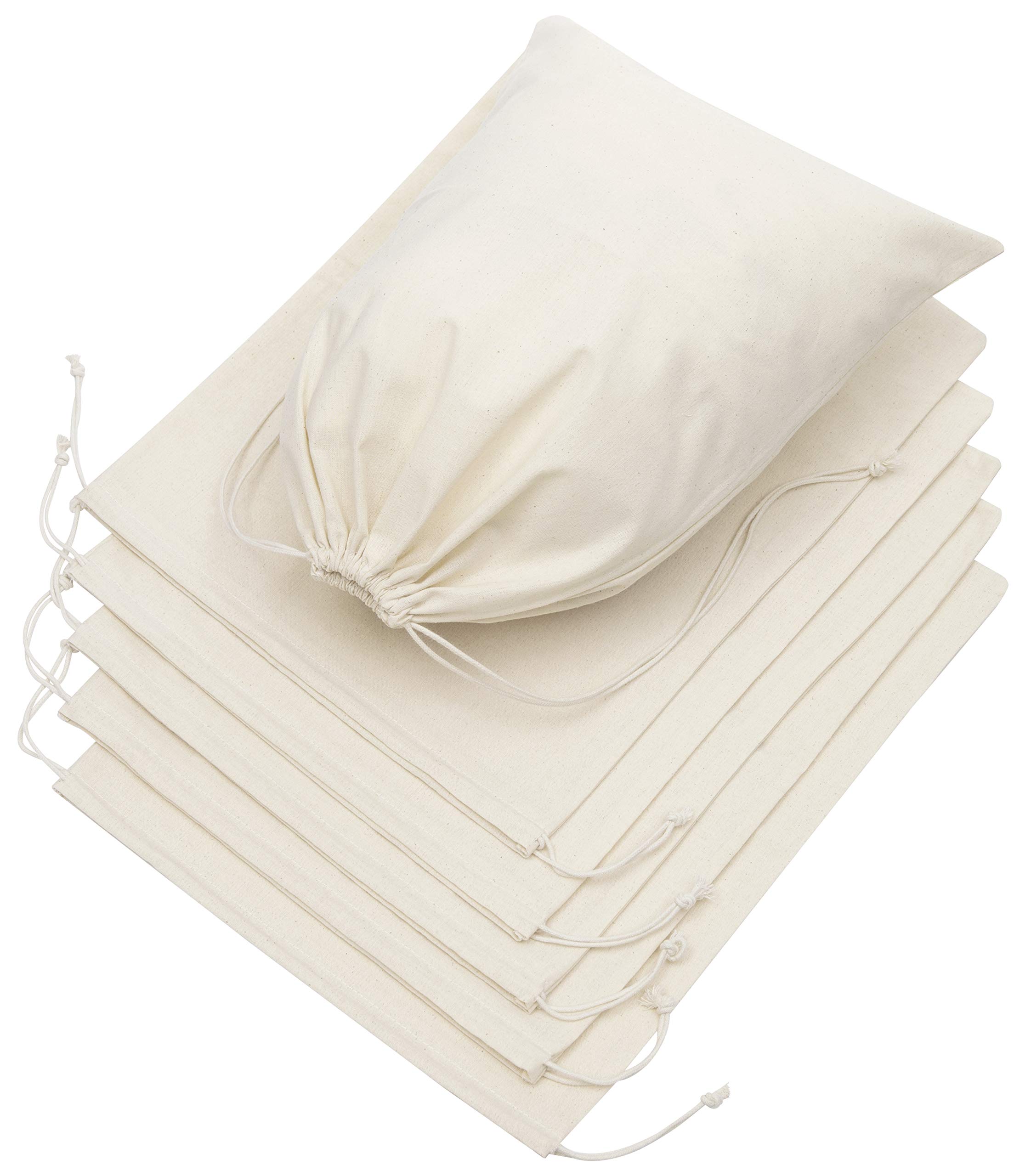 Photo 1 of 100 Percent Cotton Muslin Drawstring Bags For Shoes Storage Pantry Gifts (12 x 16 inch - 6 pack, Beige)