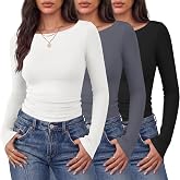 Ekouaer Womens Long Sleeve Shirts Fitted Themal Undershirts Boat Neck Tops | Fall Fashion, Casual Trendy, Buttery Soft, Going