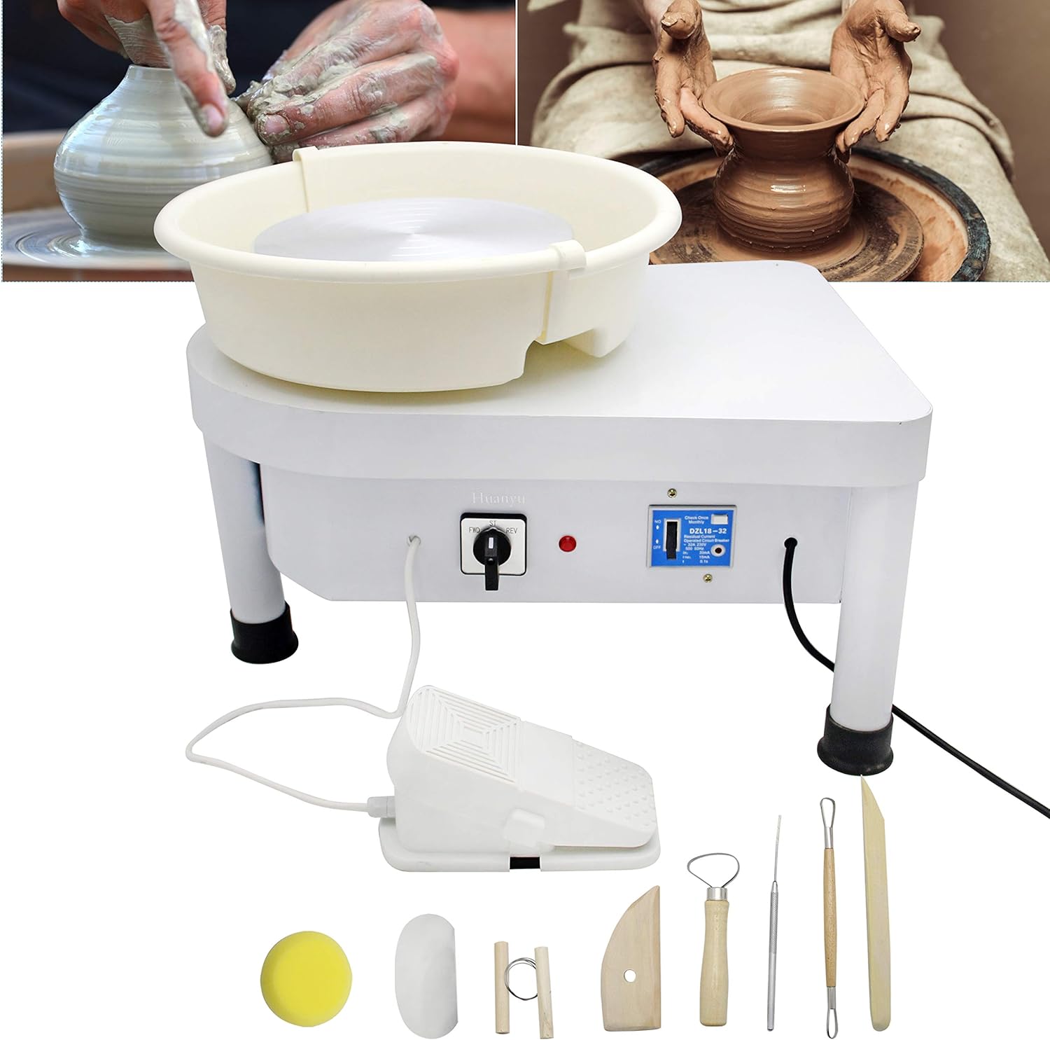 Huanyu Pottery Wheel Machine 350W 25CM 9.8" Electric Ceramic Machine Clay Making Pottery Tool with Detachable Basin for Ceramic Work Clay Art Craft DIY Clay (110V, with Foot Pedal)