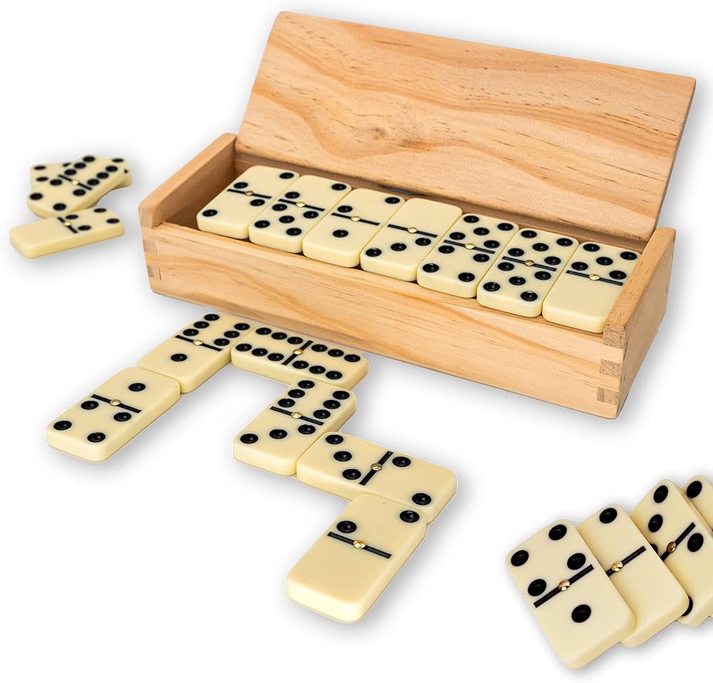 Luptons Traditional Dominoes Set Double Six Wooden Case Kids Adults Board Game