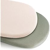 Konssy 2 Pack Muslin Bassinet Sheets for Boys, Girls, 100% Cotton Soft Breathable Fitted Bassinet Mattress Sheet, 32 x 16 inches (Fog Green,Cream)