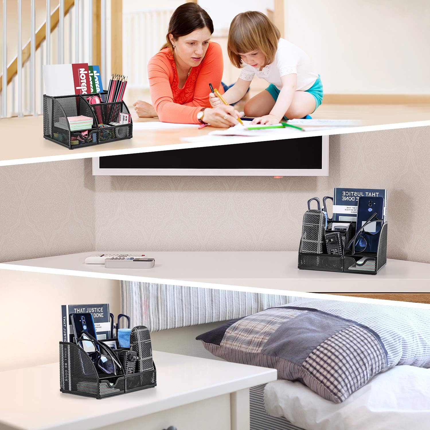 Mesh Desk Organizer Multifunctional Desktop Organizer Office Supplies Holder with 6 Compartments and 1 Drawer for Home, Office, School, Classroom, Workshop by Pipishell: Home Improvement