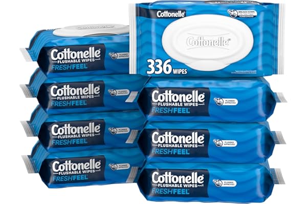 Cottonelle Fresh Feel Flushable Wet Wipes, Adult Wet Wipes, 8 Flip-Top Packs, 42 Wipes Per Pack (336 Total Wipes), Packaging May Vary