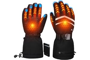 Gants chauffants pour homme et femme : 7,4 V-6000 mAh alimentés par batterie rechargeable, triple étanchéité, verrouillage in