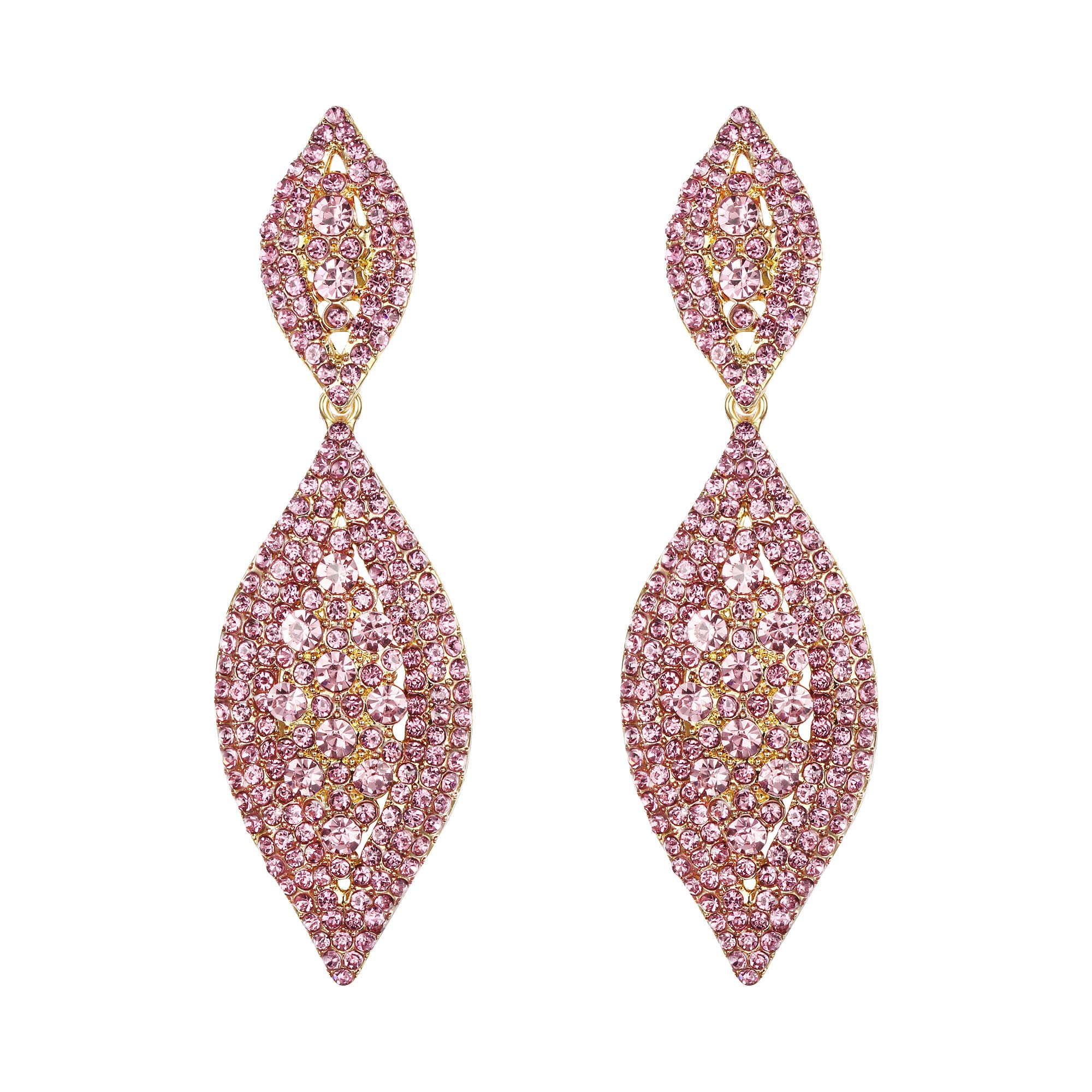 EVER FAITH Pink Earrings Sparkly Crystal Teardrop Statement Drop Dangle Pierced Earring for Women Costume Jewellery Gold-Tone — image 1