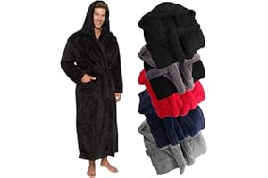 Ross Michaels Mens Luxury Robe Hooded Big and Tall - Long Plush Fleece Bath Robe with Hood and Pockets- Gift Men and Teens