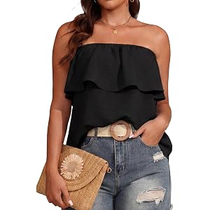 JINKESI Women's Ruffle Trim Tube Tops Casual Summer Backless Strapless Top Sleeveless Going Out Bandeau Tanks Shirt