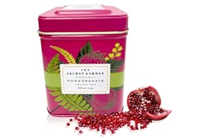 ELEPHANT PARK Organic Pomegranate Ceylon Green Tea - 50 Packets - Natural Antioxidant Rich Herbal Leaf Teabags - USDA Certified 100% Non-GMO - Caffeinated Designer Gift Tin