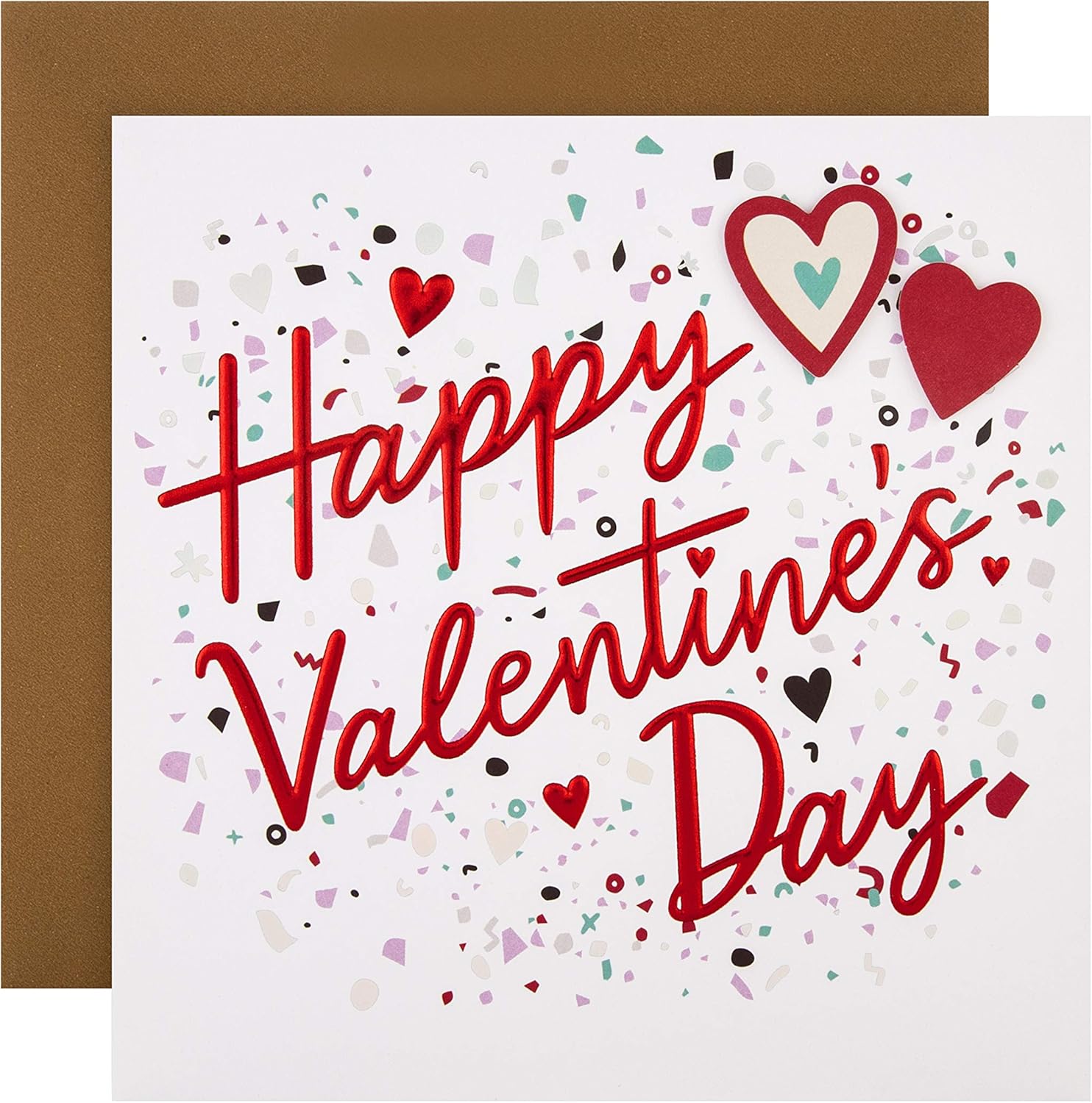 Hallmark Valentines Day Card, Classic Red Hearts & Text Design, Red, Foiled Confetti & Hearts, 16 cm by 16 cm