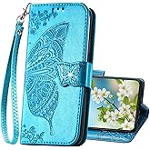 KRHGEIK for Galaxy S25 5G Phone Case Wallet,Women Flip Folio Cover with Credit Card Holders Slots Butterfly Embossed PU Leather Kickstand Wrist Strap Purse for Samsung S25 (Blue)