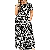 Kancystore Women's Short Sleeve Plus Size Maxi Dress with Pockets Loose Casual Summer Dresses XL-5X