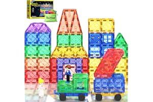 SOYEE Magnetic Tiles with 2 Cars Kids Gifts Boys Toys for 3 Year Old Boys Educational Toys for Toddlers Kids Age 3-5 4-8 Car Train Building Toys