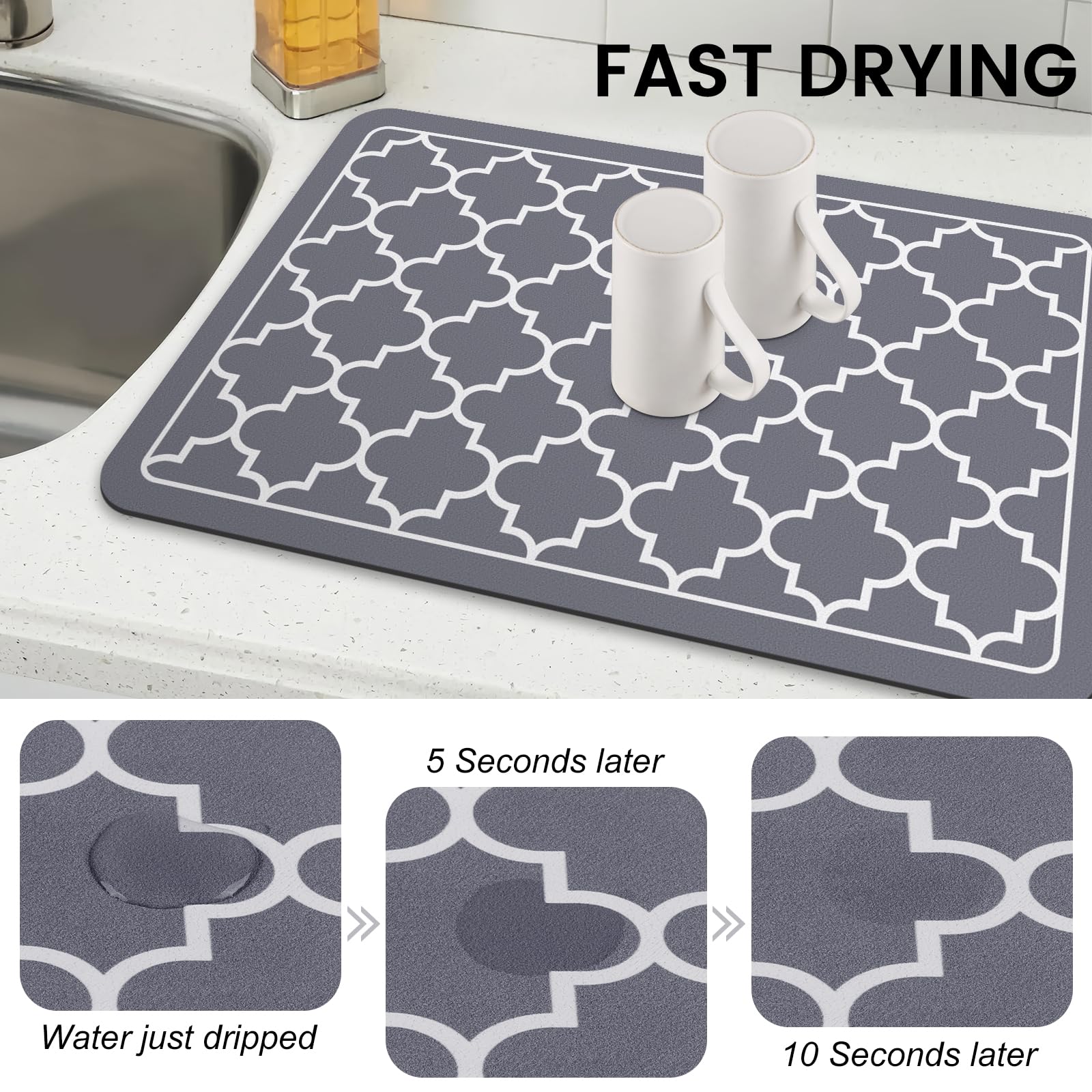 WISELIFE Dish Drying Mat Super Absorbent Drying Mat Large Dish Drying Mats for Kitchen Counter Easy Clean Dish Mat Kitchen Drying Mat16