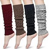 Geyoga 4 Pairs Leg Warmers for Women Long Winter Leg Warmers Cable Knitted Crochet Boot Socks