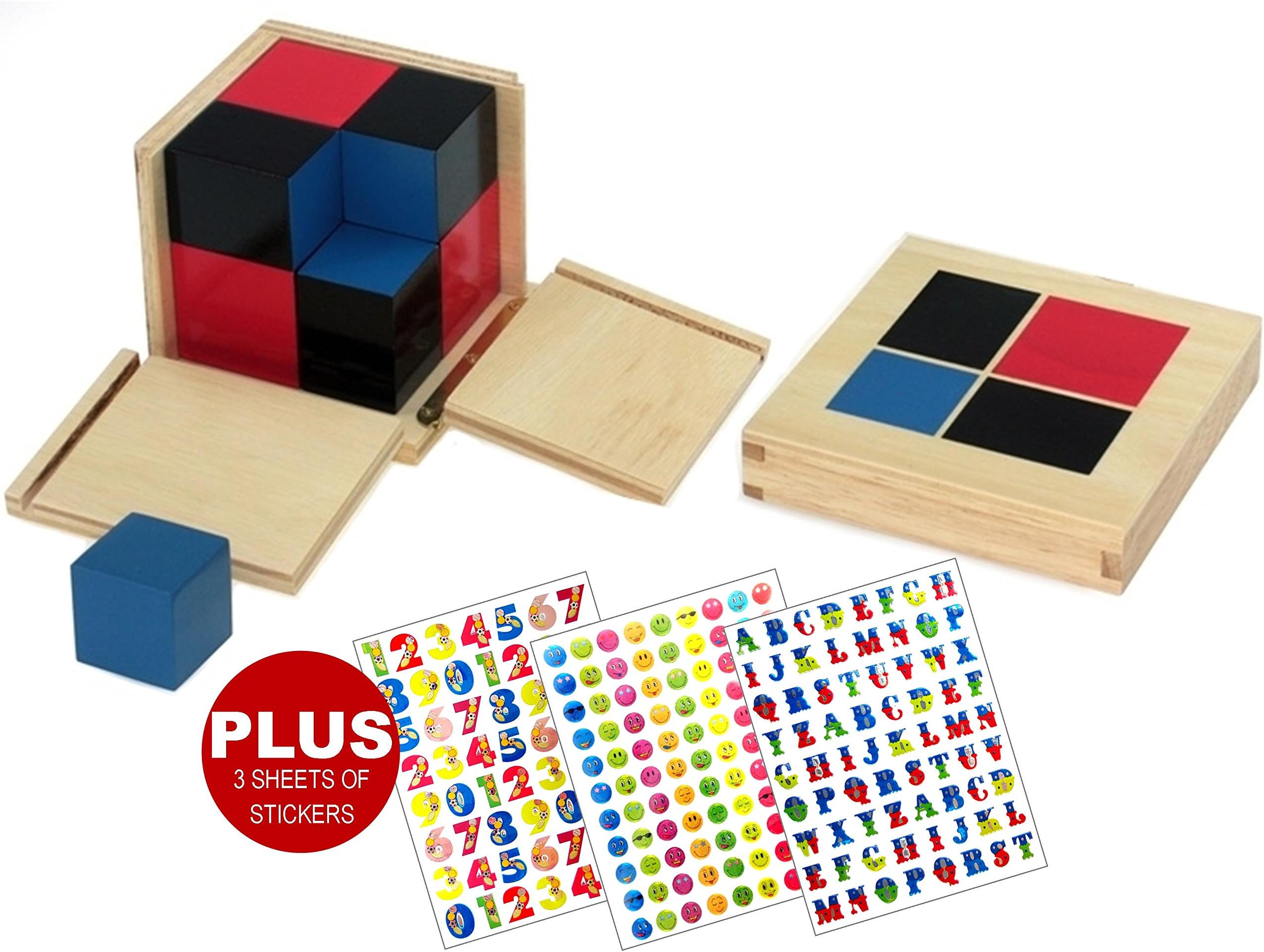INTELLITOYZ Montessori wooden Binomial Cube for maths PLUS 3 sheets of stickers