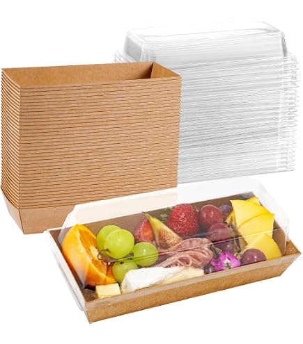 PFAMKEER 100 Pack Small Charcuterie Boxes - 5.3x4.9x2.5 Inch, Clear Lid, Disposable Food Containers, White