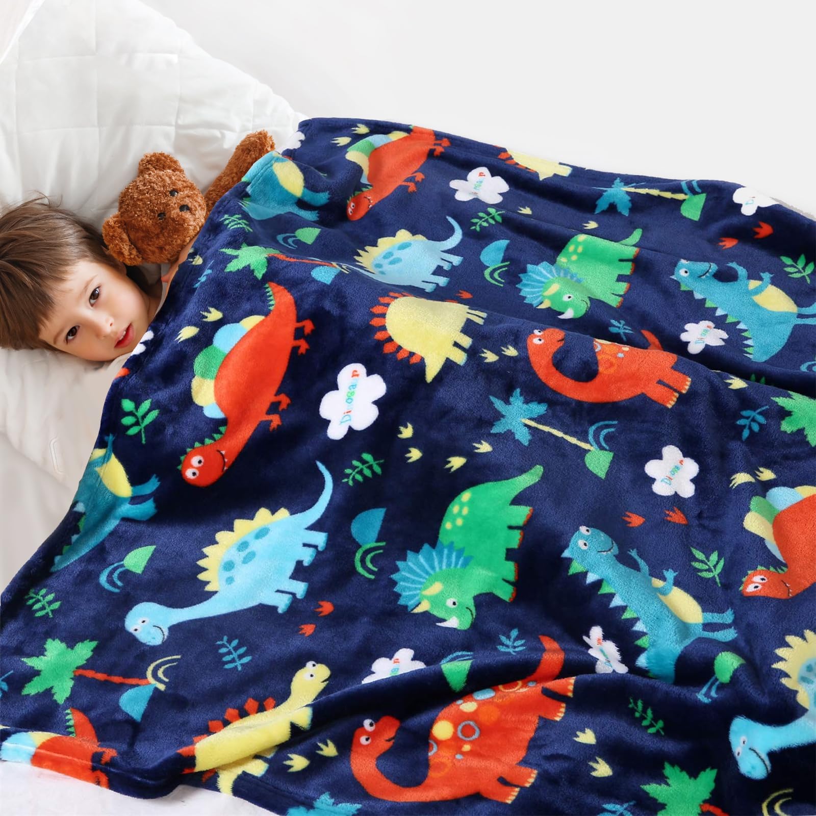 Edcooy Dinosaur Blanket for Boys, Kids Dinosaur Throw Blanket for Boys and Girls, Fluffy Cozy Dinosaur flannel Blanket with Vibrant Colors Cute Design, Soft Warm Throw Blanket (130 x 150CM, Blue)…