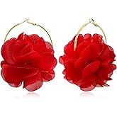 NONQL Bohemian Aesthetic Fabric Flower Lightweight Hoop Earrings Handmade Summer Vacation Dangle Drop Earrings For Women