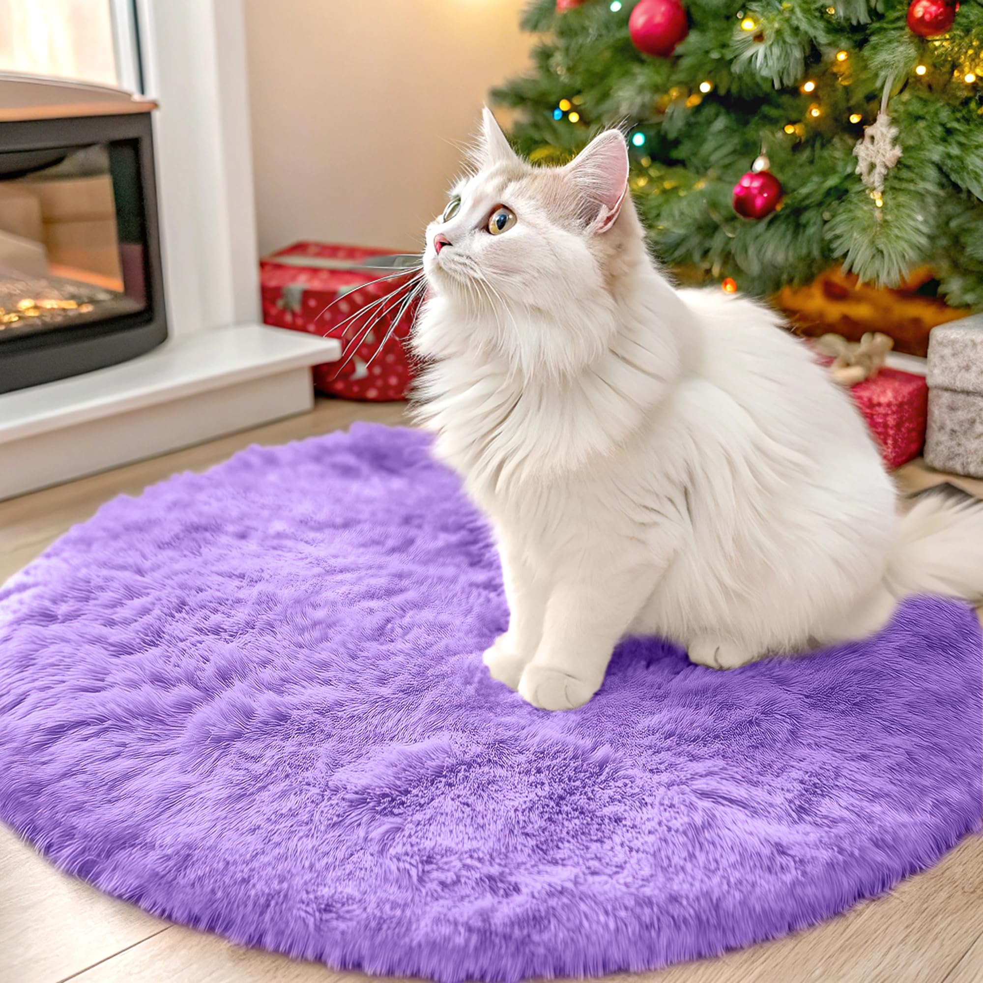 Purple Roung Rug OLANLY Purple Round Rugs for Bedroom - Machine Washable, 2' Circle Area ...