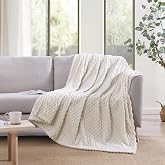 Monbix Throw Blanket for Couch-Room Decor Fuzzy Fleece Flannel Bed Blankets | Lightweight Soft Cozy Blankets for Women Suitable for All Season, 50x60in, Ivory