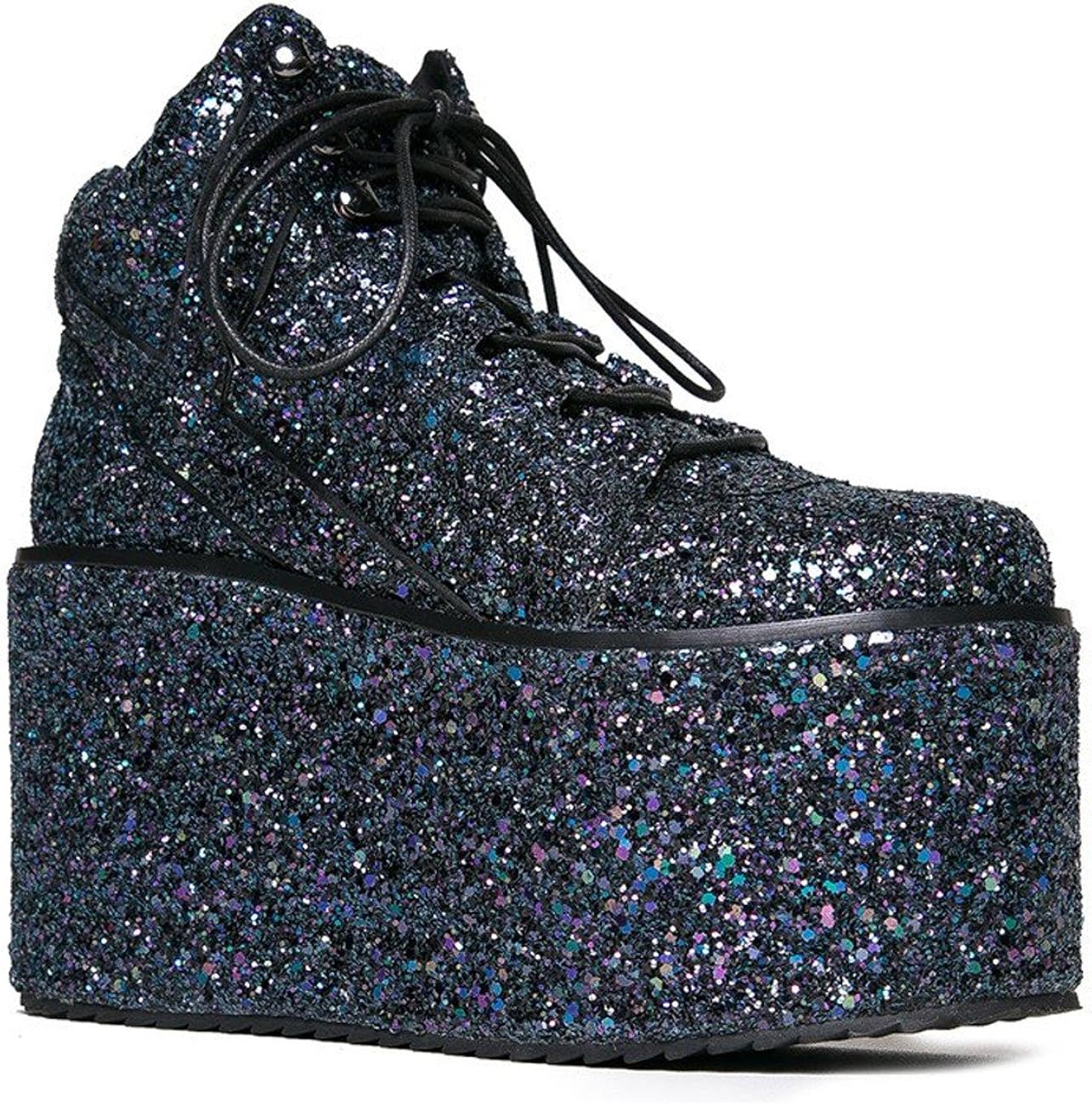 black glitter platform sneakers