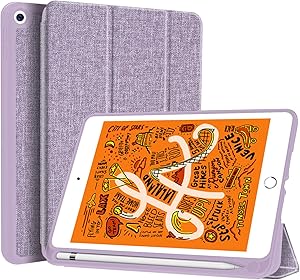 Soke iPad Mini 5 Case 2019 with Pencil Holder,Premium Trifold Case with Strong Protection, Ultra Slim Soft TPU Back Cover with Auto Sleep/Wake Function for New Apple iPad Mini 5th Gen(Violet)