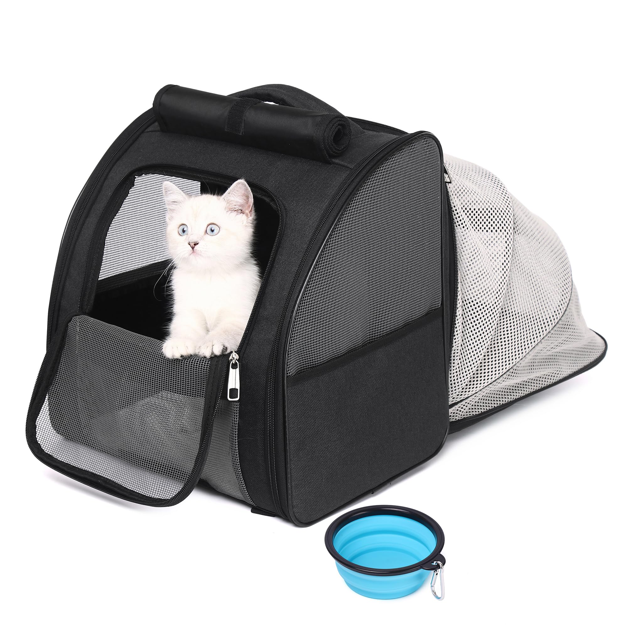 SUPERBE Cat Backpack Carrier Dog Backpack, Expandable Pet Backpack for Cats Small Dogs, Airline Approved, Ventilated Design for Travel, Hiking & Outdoor Use (Black)