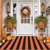 IOHOUZE Fall Striped Outdoor Rug 4x6, Washable Porch, Orange Black