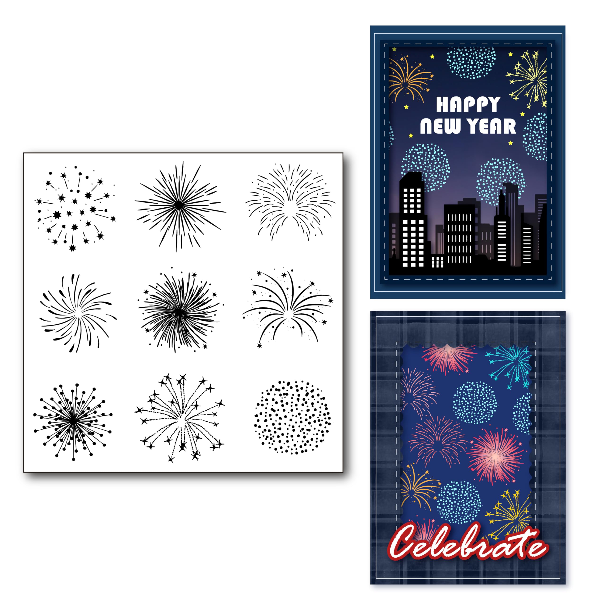 Arrietty Different Types of Fireworks Clear Stamp for Card Making Fireworks Rubber Stamps Silicone Clear Stamp Seals Transparent Stamps for Scrapbooking Photo Album Journal Home Decoration
