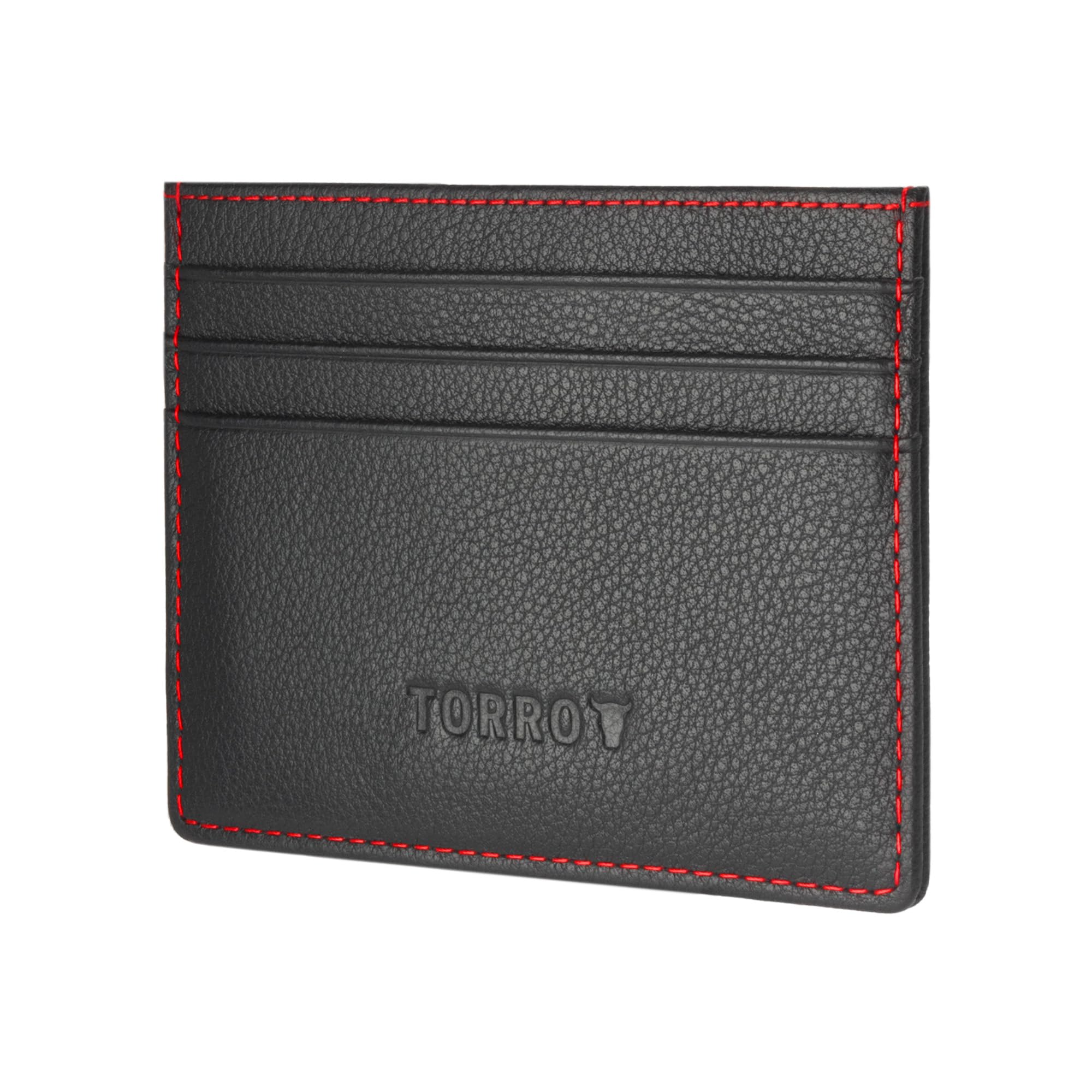 TORRO Card Holder – Genuine Leather Credit Card Holder Slim Wallet, Compatible with Contactless Transactions - Black