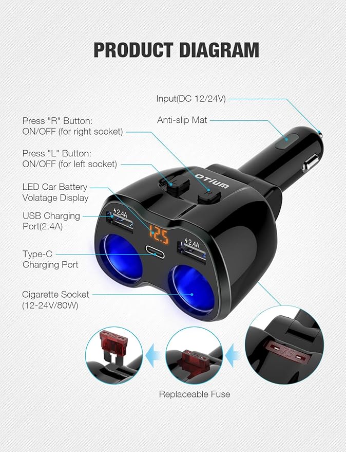 Cargador USB para coche, distribuidor de mechero, adaptador de ...