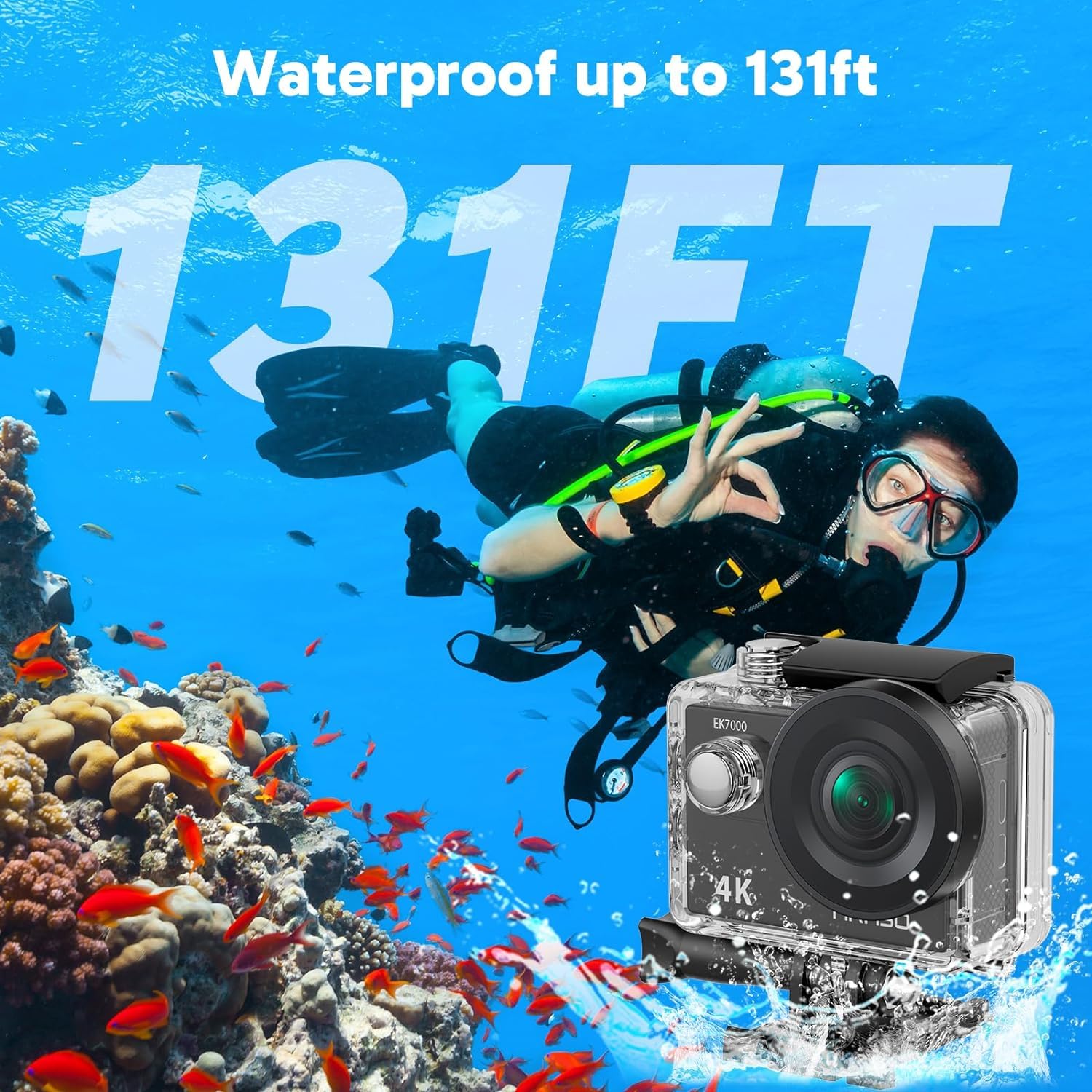 AKASO Action Cam,4K30FPS 20MP WiFi Unterwasserkamera EIS Stabilisierung 170° Weitwinkel Ultra HD Action Kamera mit 4X Zoom und 2x1050mAh Akkus-EK7000 Schwarz 4