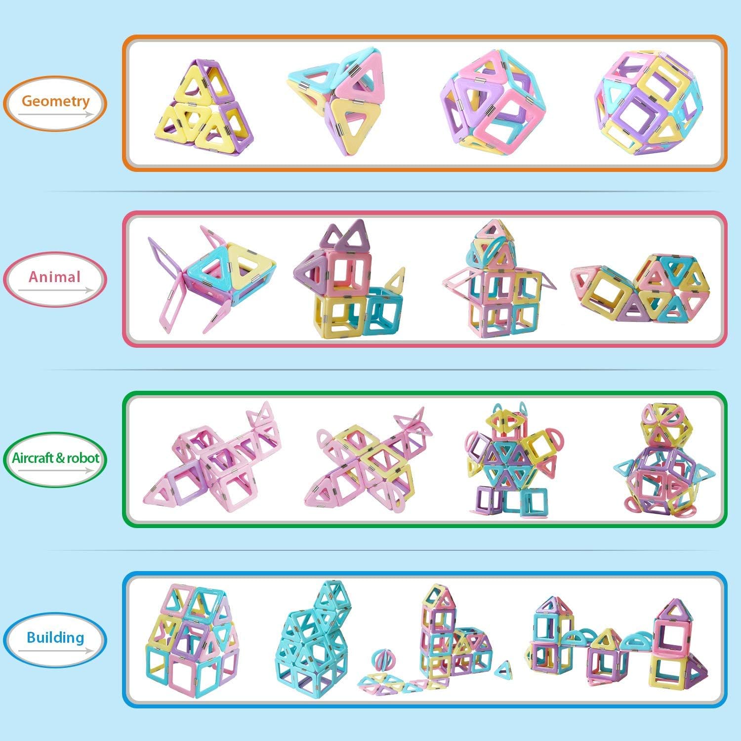 Magnetic 3D Magnet Toys 52 Pieces Set for Toddlers Boys Girls Gift Magnetic Building Blocks with Candy Color Toys: Toys & Games