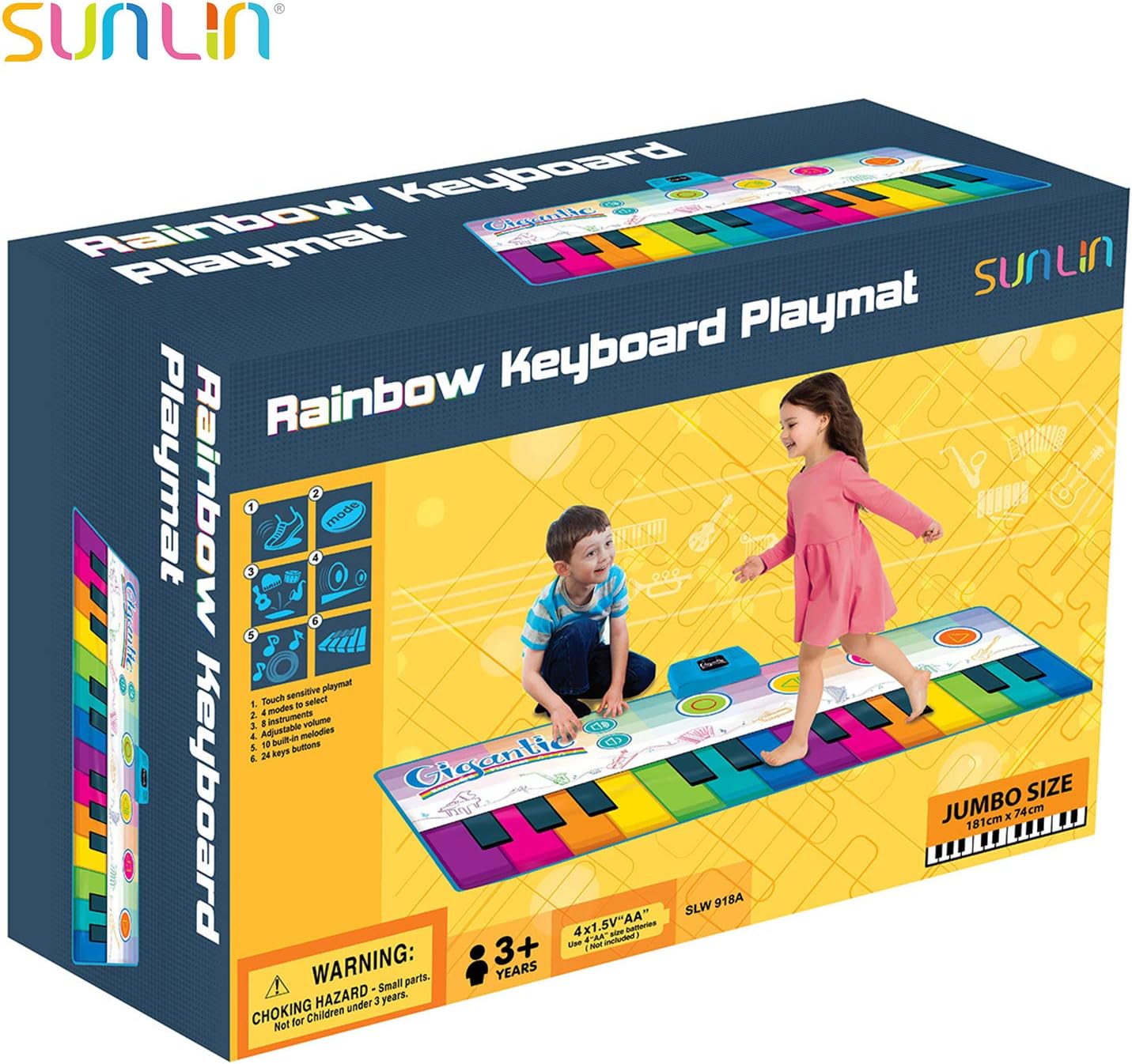 SUNLIN Giant Floor Piano Mat, 24 Keys Keyboard Play Mat, Jumbo Musical Instrument Toys Gift for Boys Girls Kids Toddlers (71"x29") - Dance Mat with Record, Playback, Demo, Education Toys for Age 3+: Toys & Games