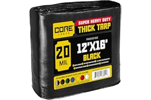 Core Tarps Extreme Heavy Duty 20 Mil Tarp Cover, Waterproof, UV Resistant, Rip and Tear Proof, Poly Tarpaulin with Reinforced Edges for Roof, Camping, Patio, Pool, Boat (Black 12′ X 16′)