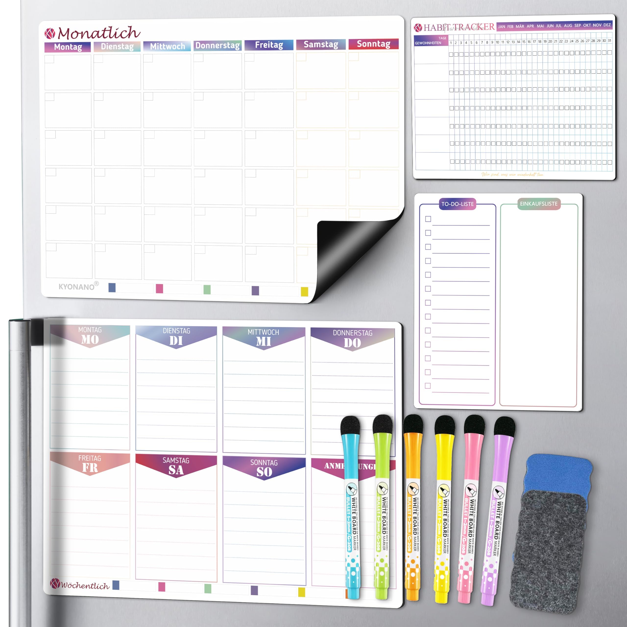 KYONANO Magnetic Weekly Planner, Household Planner Magnetic Including Weekly Planner Monthly Planner To-do Board Habit Tracker, Whiteboard Meal Plan Kitchen Pack of 4