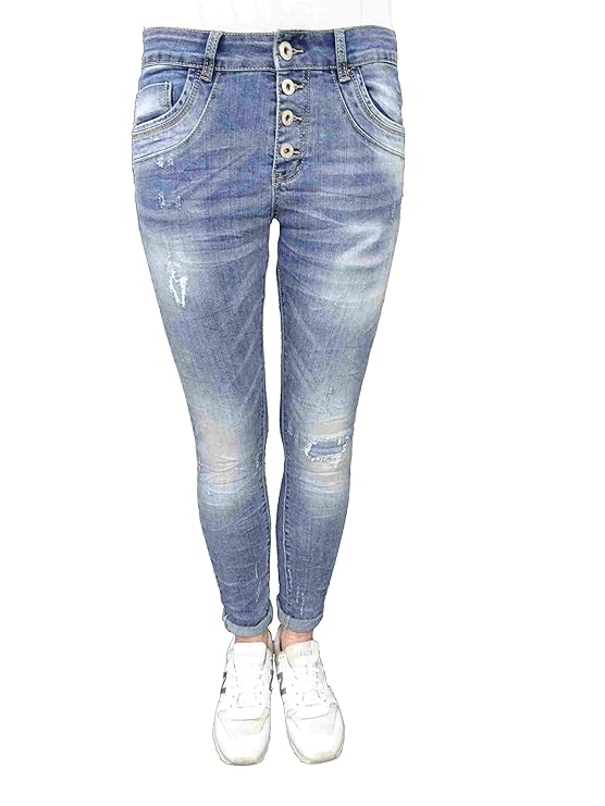 Jewelly by Lexxury Baggy Boyfriend Damen Stretch Hose Knopfleiste