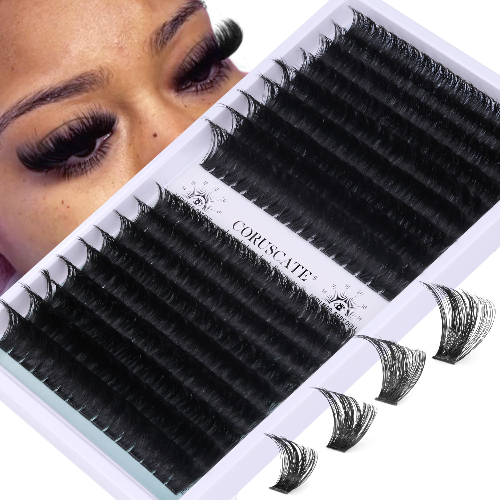CORUSCATE Cluster Lashes 120D150D Thick Individual Eyelashes Long Strip Lash Individual Cluster 14-20mm Eyelash Clusters 288pcs Volume Eyelash Tatti Lashes DIY Lash Extension — image 1