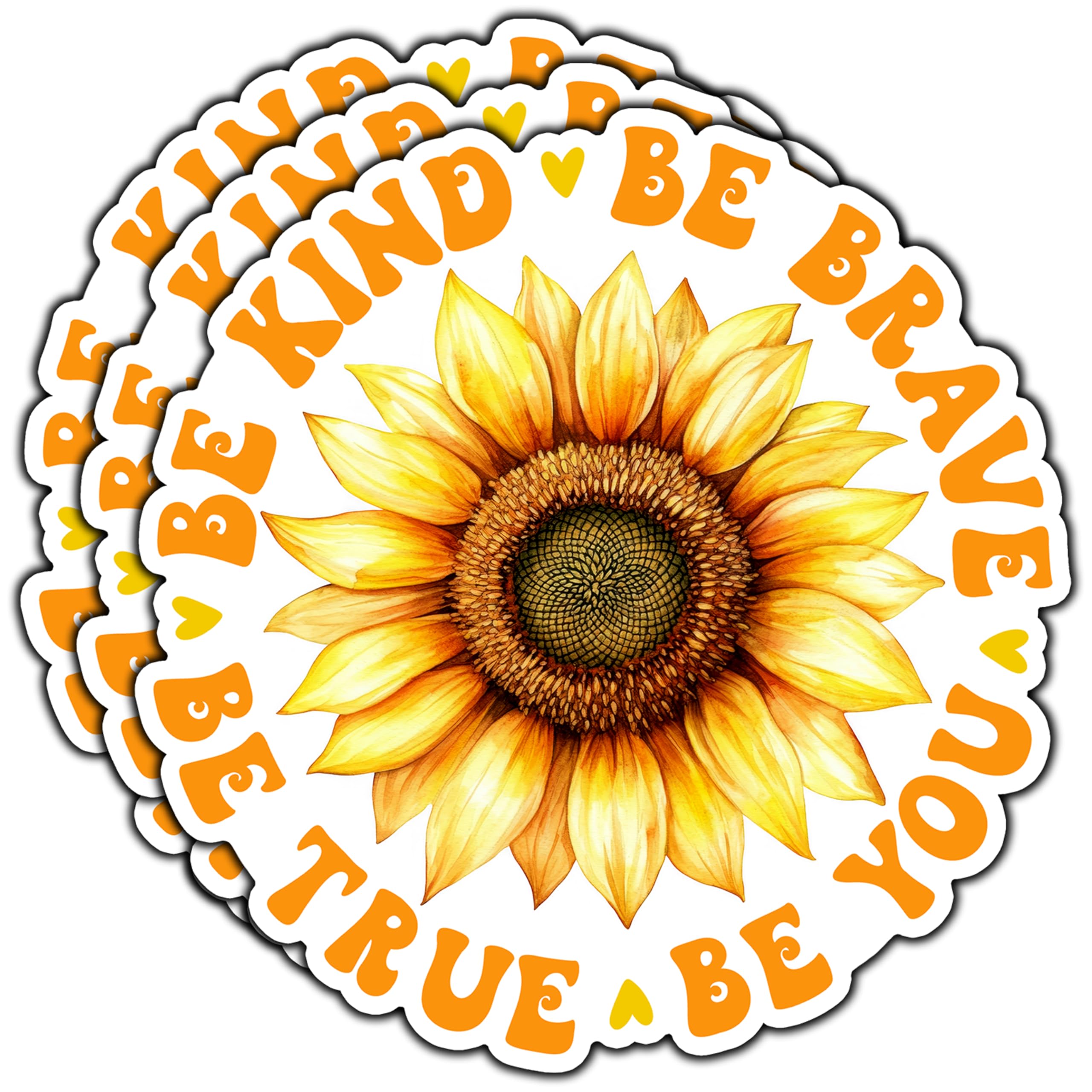 Photo 1 of (3Pcs) Be Kind Brave True Happy Be You Inspirational Sticker Sunflower Motivational Decorate Stickers Waterproof Vinyl Decal for Tumbler Water Bottle Laptop Phone Case Hard Hat Size 2.9x3 Inches